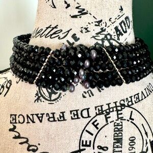 Faux pearl and black beaded choker. Excellent condition.